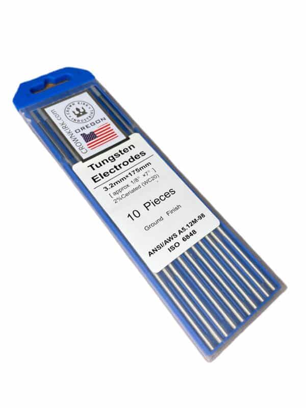 TIG Welding Tungsten Rod Electrodes 2% Ceriated (Grey, WC20), 1/8", 10 Pack